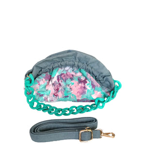 Hand-Painted Denim Ruffle Crossbody Clutch