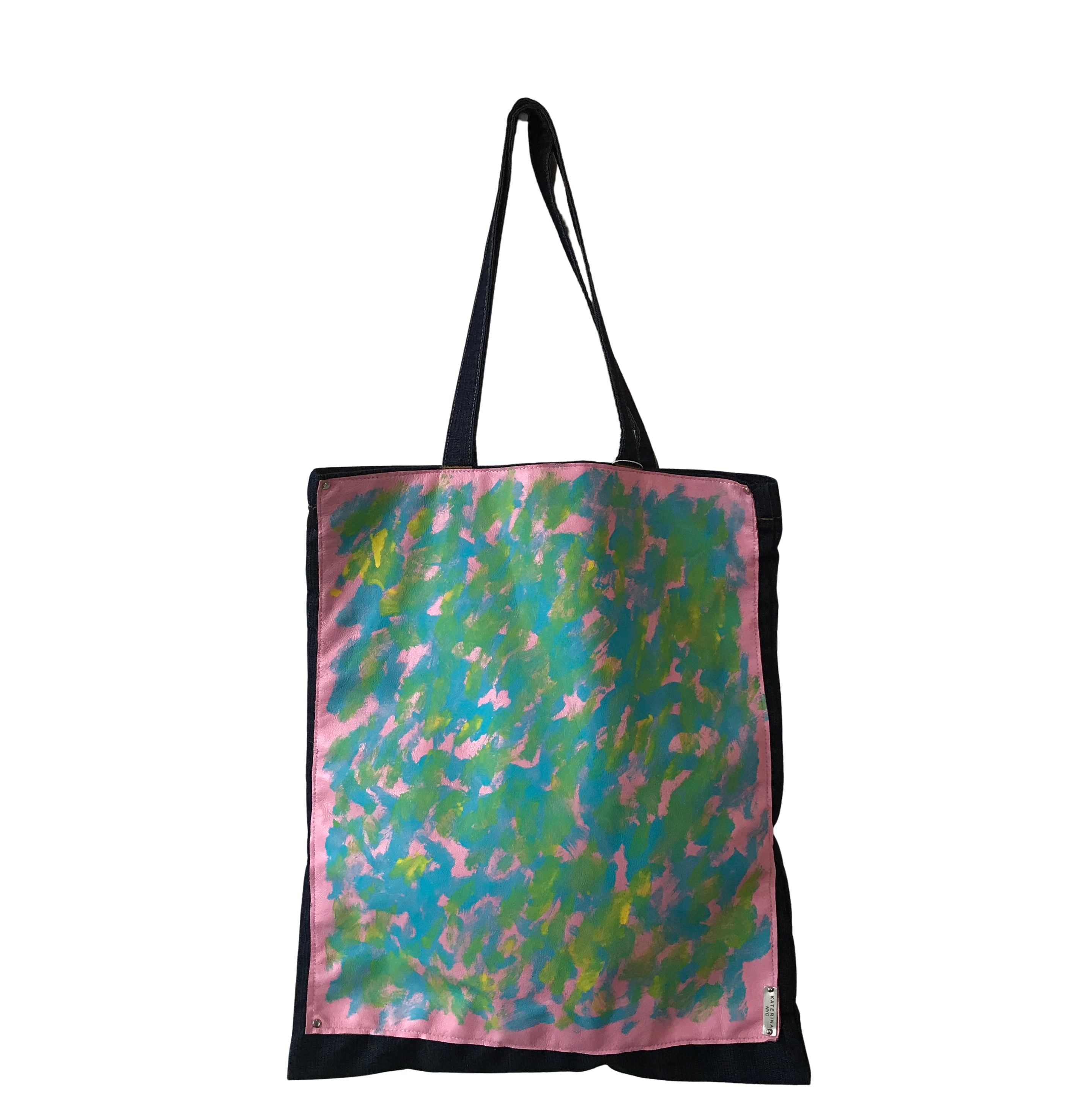Hand-painted Leather & Denim Tote