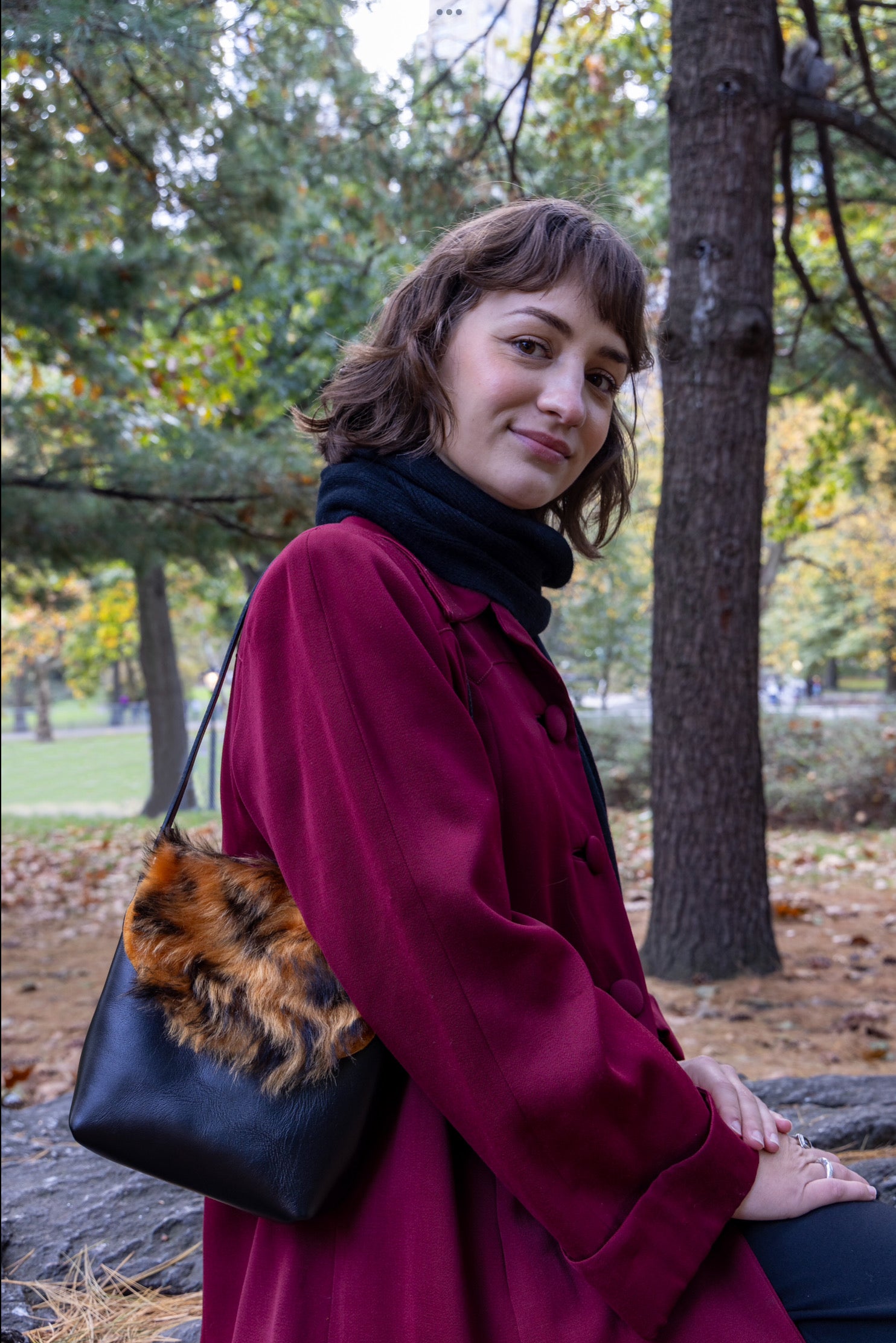 Viv Leather and Shearling Shoulder Bag