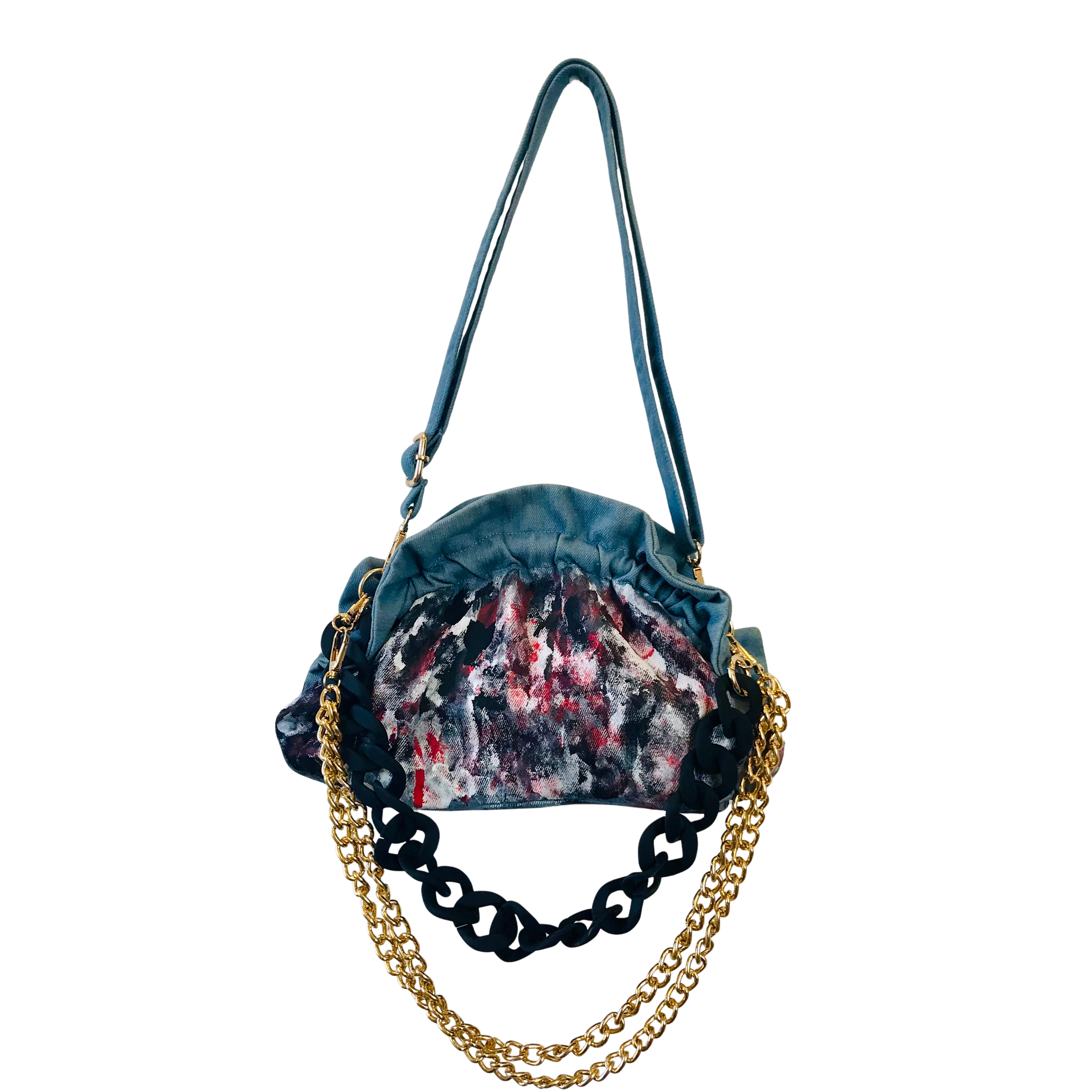 Hand-painted Denim Ruffle Crossbody Clutch