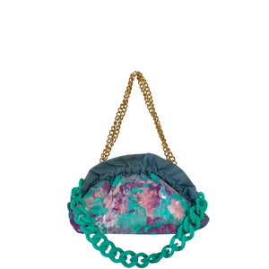 Hand-Painted Denim Ruffle Crossbody Clutch