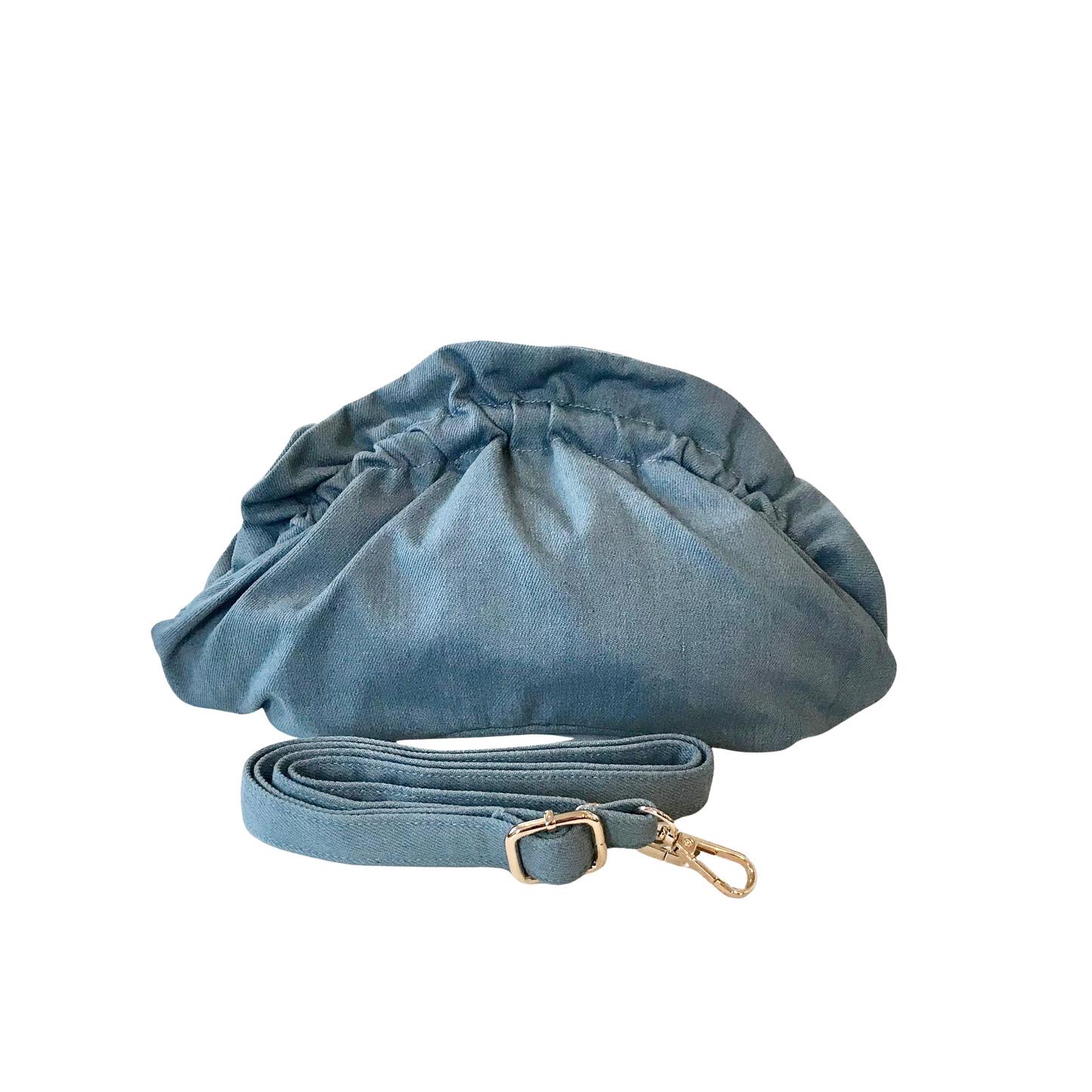 Denim Ruffle Crossbody Clutch