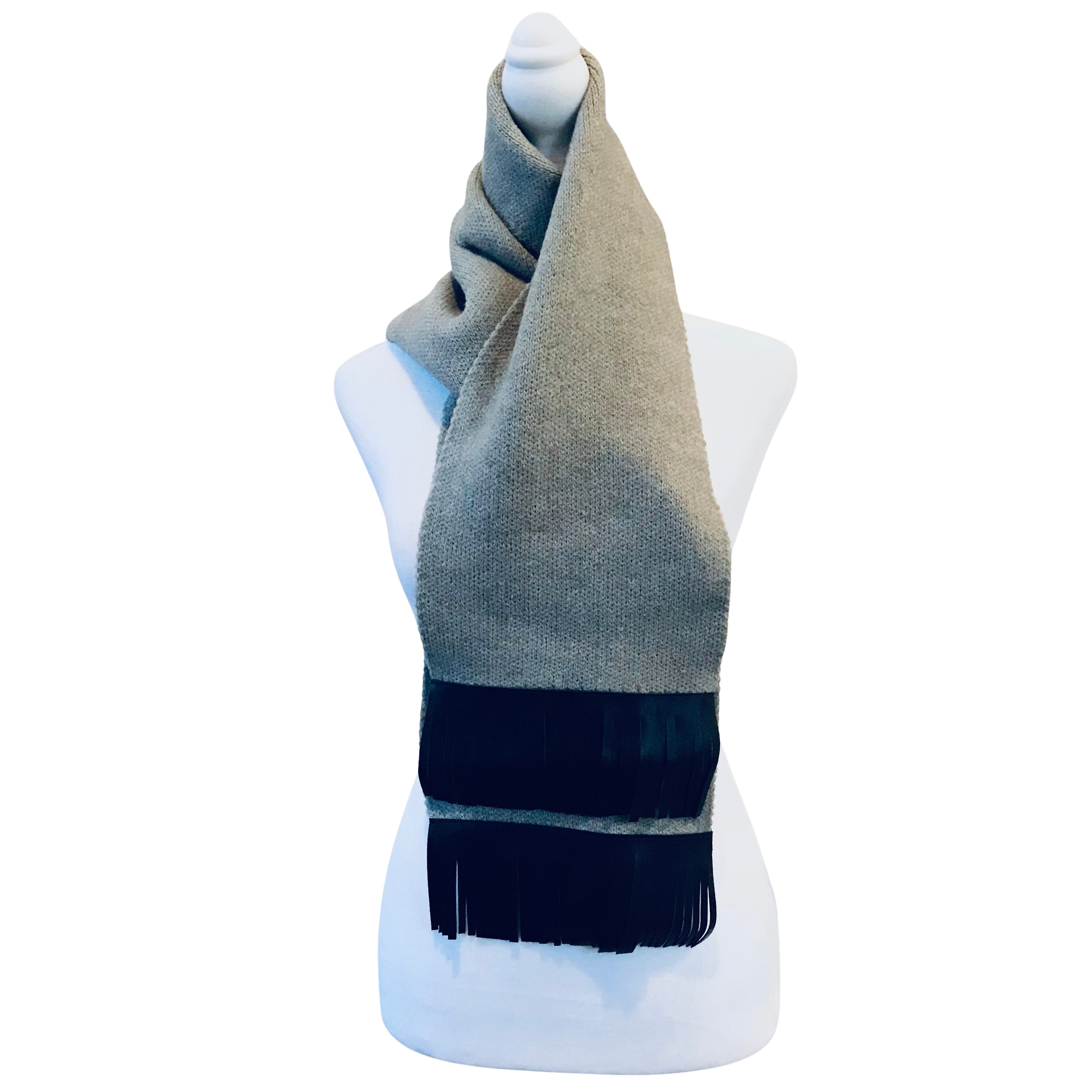 Wool and Leather Fringe Scarf