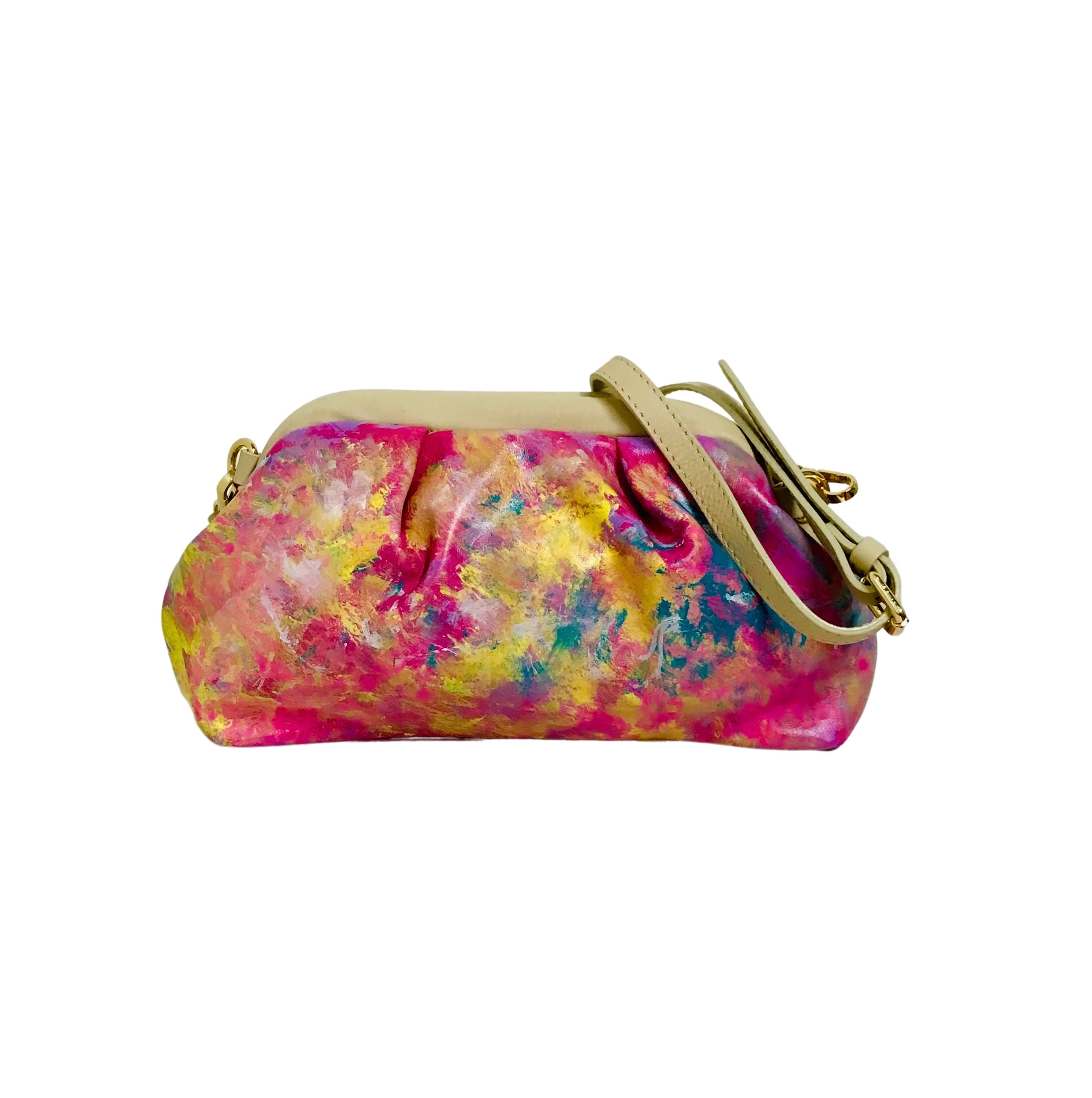 Painted Petite Pleated Leather Convertible Clutch