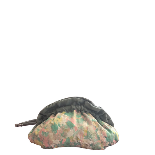 Hand-Painted Denim Ruffle Crossbody Clutch