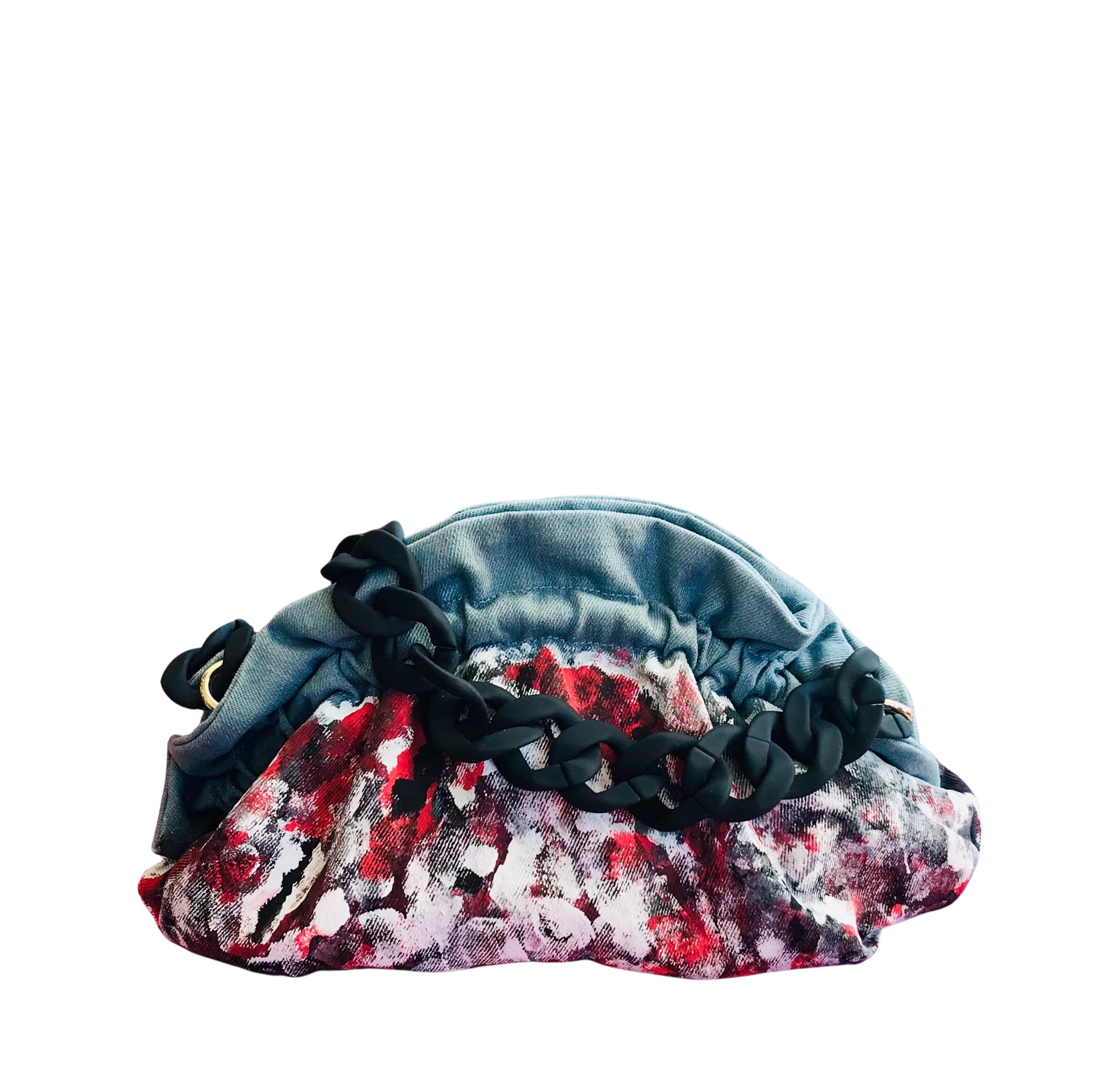 Hand-painted Denim Ruffle Crossbody Clutch