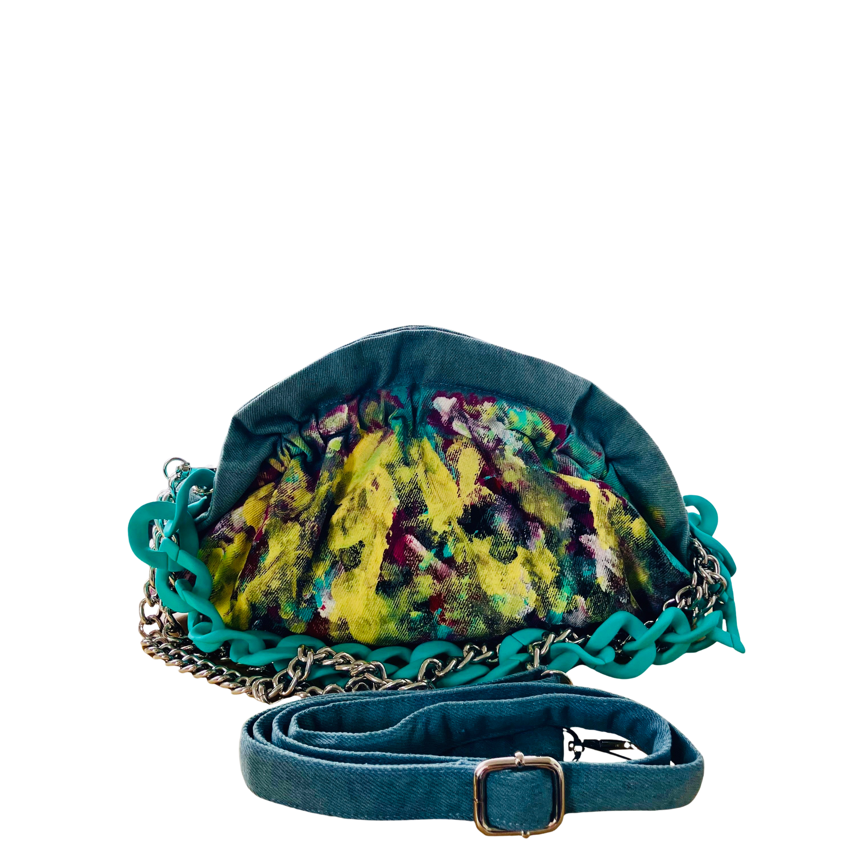 Hand-painted Denim Ruffle Crossbody Clutch