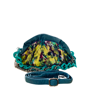 Hand-painted Denim Ruffle Crossbody Clutch
