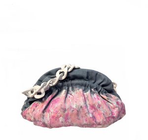 Hand-Painted Denim Ruffle Crossbody Clutch