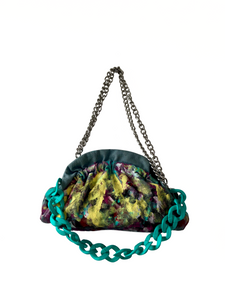 Hand-painted Denim Ruffle Crossbody Clutch